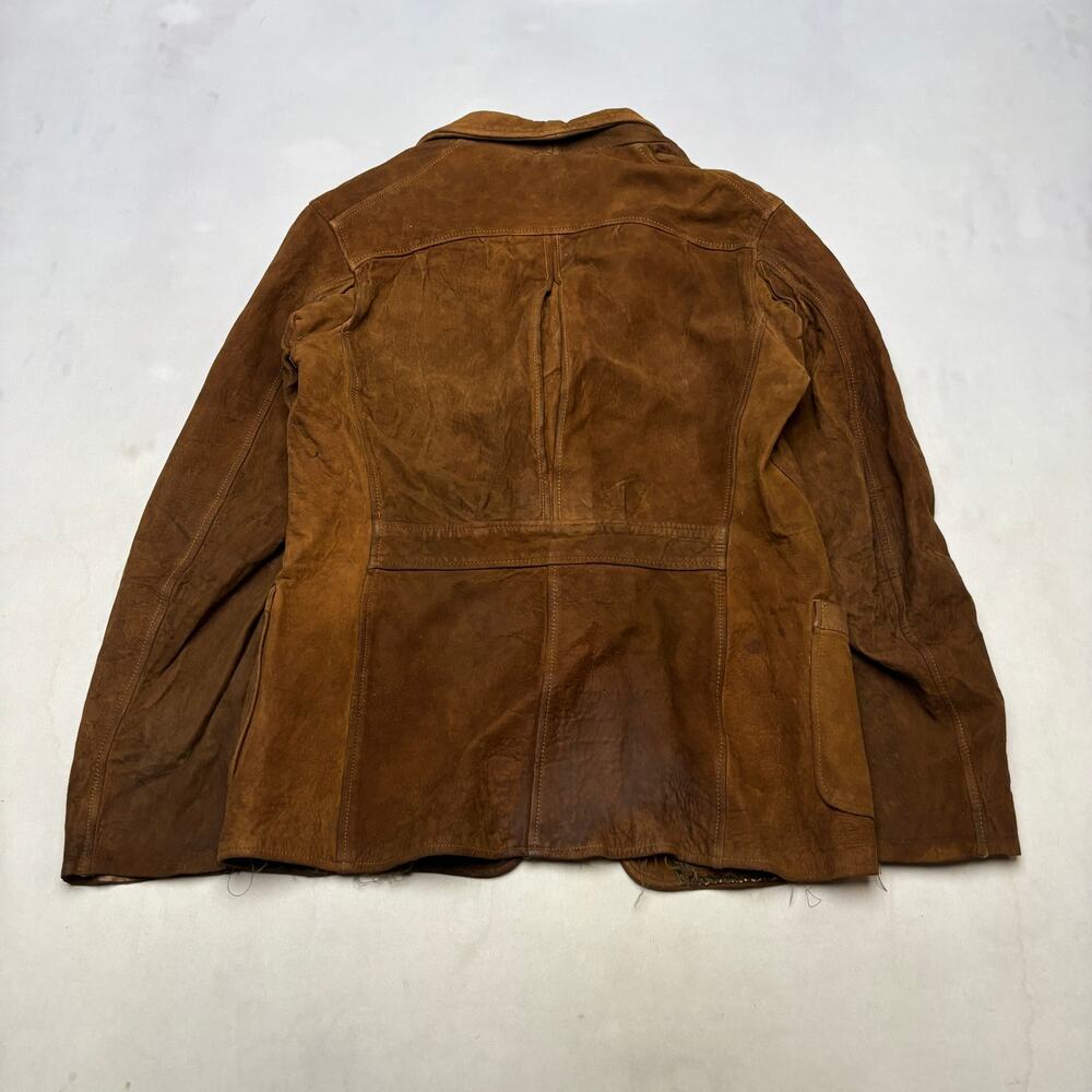 Vintage 30s Buckskin Chore Sports Coat Leather Jacket Mens 19.5x26 Western Retro - Picture 3 of 16